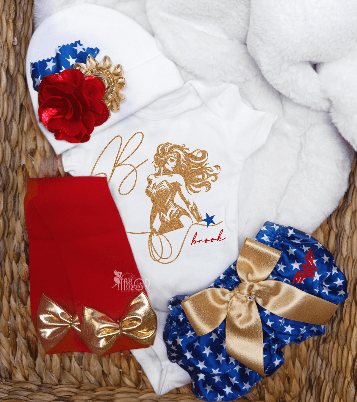 Wonder Woman Baby Girl Newborn Outfit Bodysuit - Newborn Coming Home Shower Gift Box
