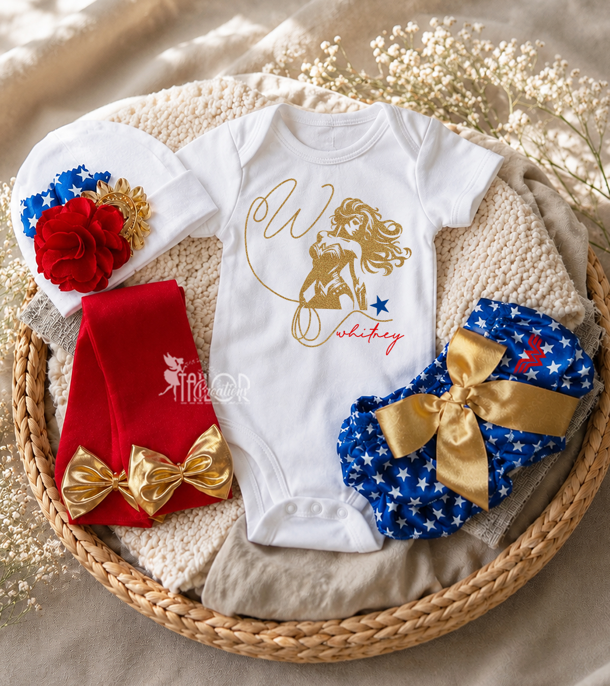 Wonder Woman Baby Girl Newborn Outfit Bodysuit - Newborn Coming Home Shower Gift Box