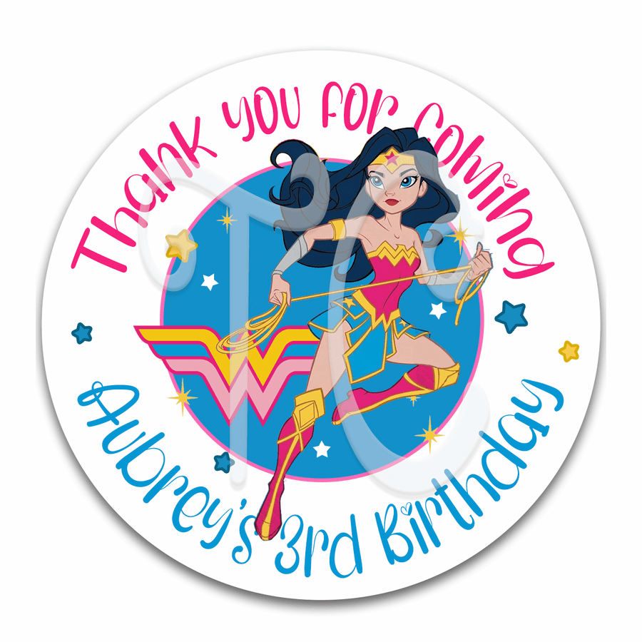 Wonder Woman Birthday Party Favor Label Stickers - Superstar Wonder Woman Birthday