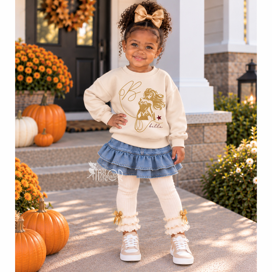 Wonder Woman Custom Monogram Sweatshirt Toddler Kids - Superhero Custom Outfit for Kids