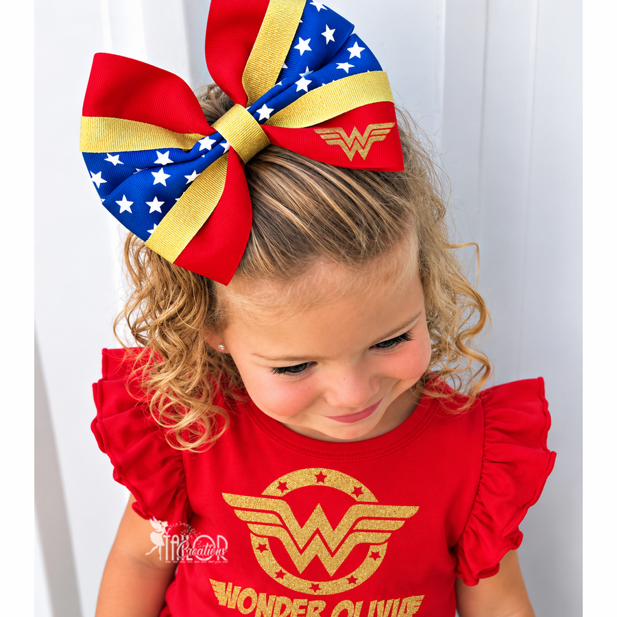 Wonder Woman Hair Bow Clip, Wonder Woman Logo Bow, Superhero Headband