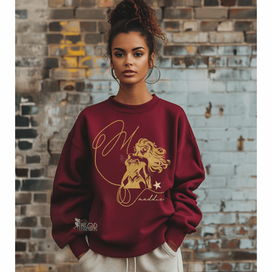 Wonder Woman Monogram Initial Crew Neck Sweatshirt - Wonder Woman Hoodie Womens Kids Gift
