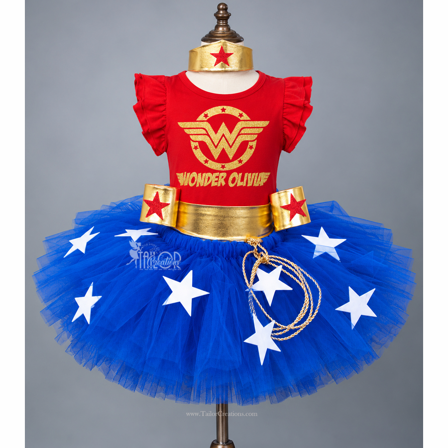 Wonder Woman Superhero Costume Outit - Wonder Women Birthday Girl Party Tutu Dress Outfit