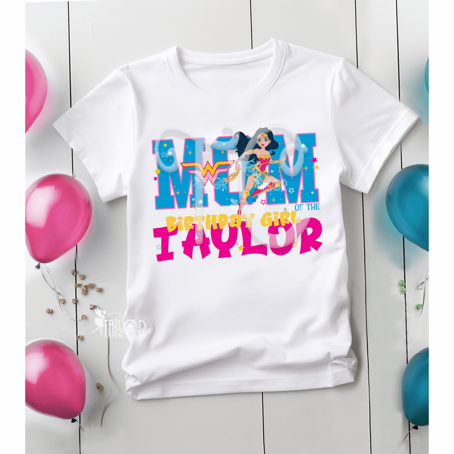 Wonder Woman Superstar Matching Family Custom Birthday Party Tees Shirt
