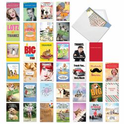 Thanks A Lot: Funny Thank You Assorted Set of 36 Cards - Cats