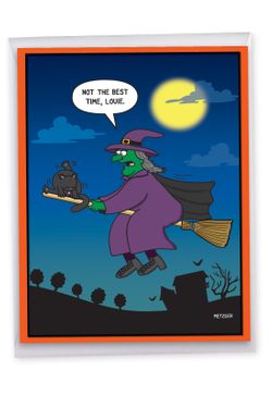 Cat On Broom: Funny Halloween Giant Card