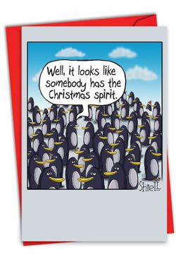 Penguin Christmas Spirit: Humor Christmas Greeting Card