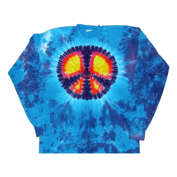 Blue Purple Peace Sign Long Sleeve Tie Dye T-Shirt