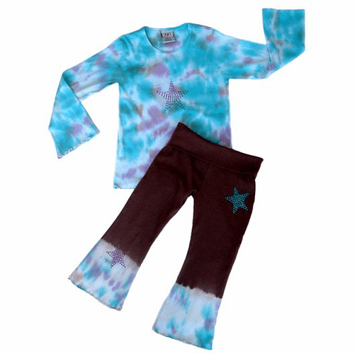 Brown, blue and purple long sleeve tie dye pants set