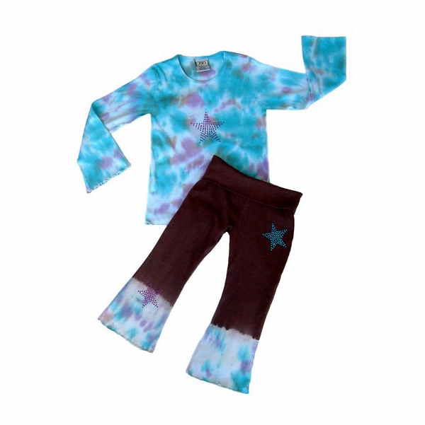 Brown, blue and purple long sleeve tie dye pants set