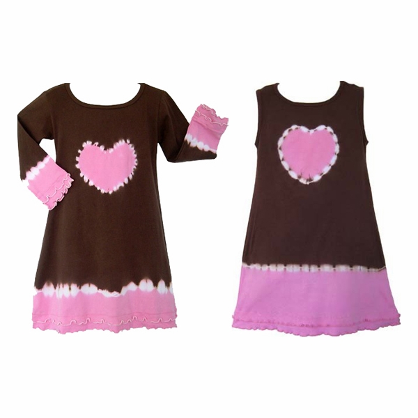 Brown Pink Heart Girls Dress