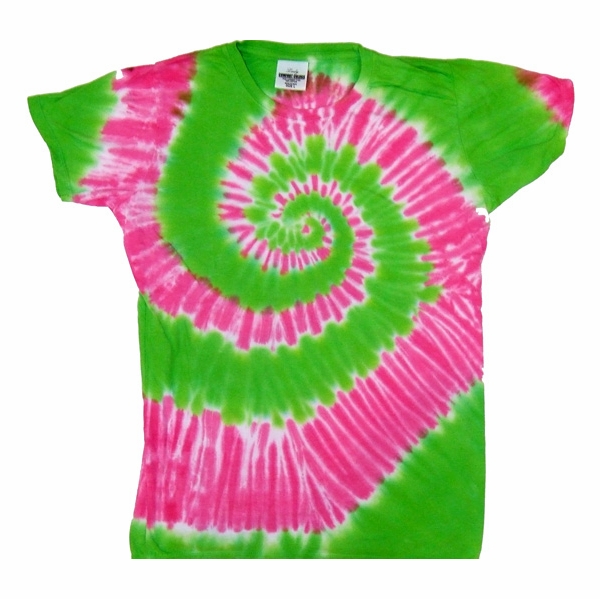 Pink Green Spiral Ladies Tie Dye Tee Shirt