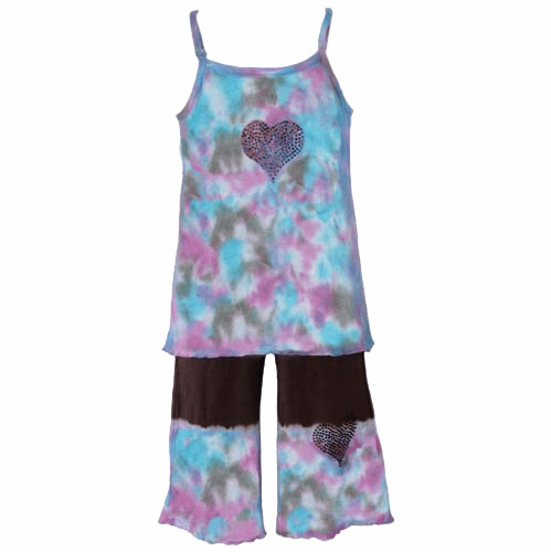 Pink, Turquoise, Brown Girl Capri Pants Set