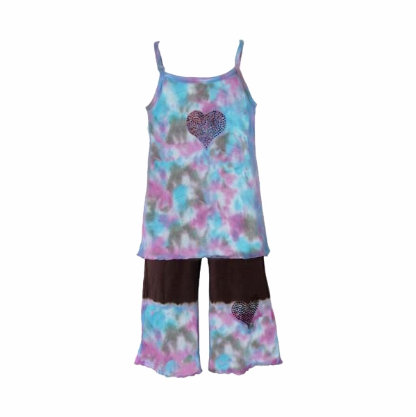 Pink, Turquoise, Brown Girl Capri Pants Set