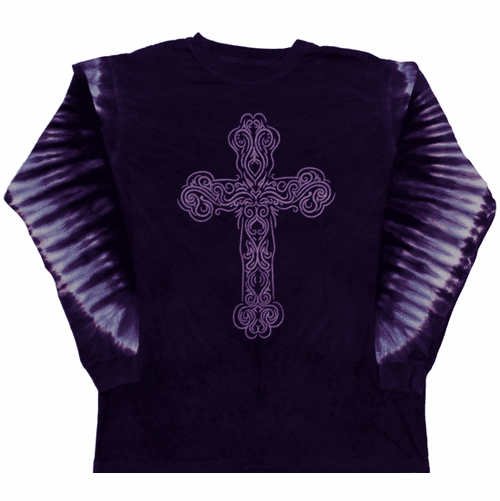 Purple Cross Gem Sleeves Tie Dye Shirt