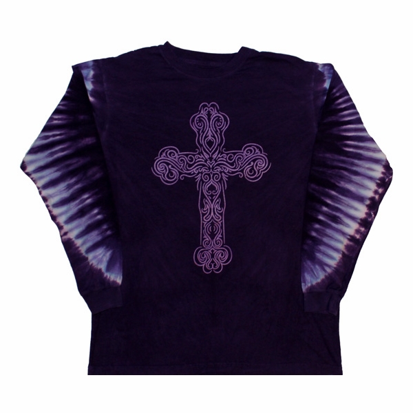 Purple Cross Gem Sleeves Tie Dye Shirt