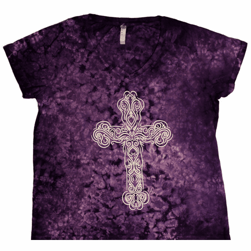 Purple Cross V Neck 