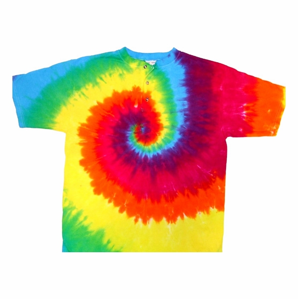 Rainbow Spiral Henley Tie Dye T-Shirt
