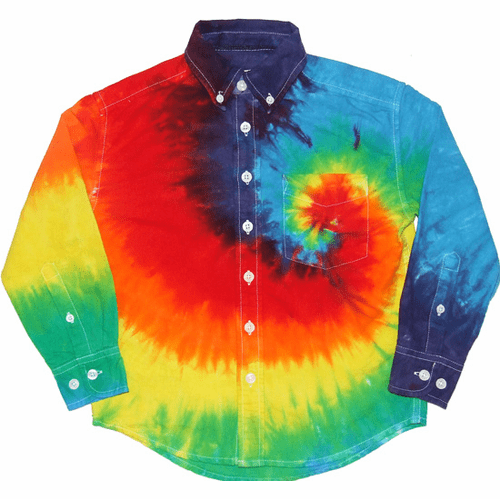 Rainbow Spiral Tie Dye Dress Shirt - Youth
