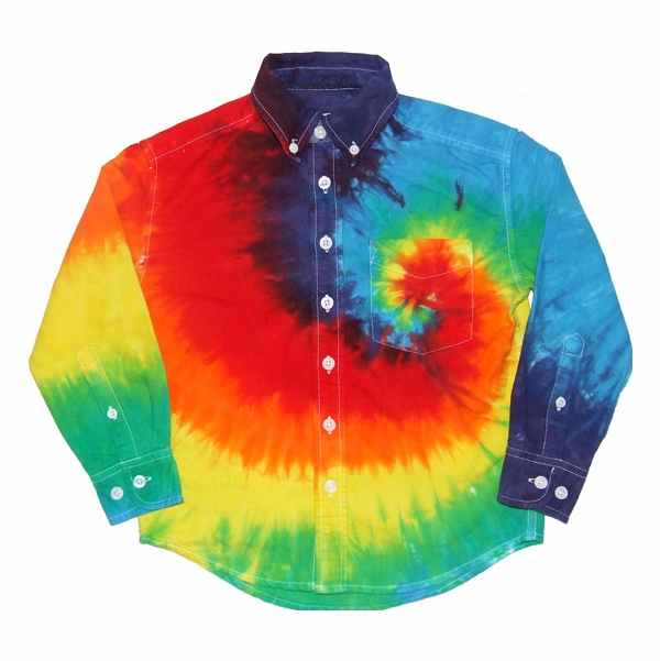 Rainbow Spiral Tie Dye Dress Shirt - Youth