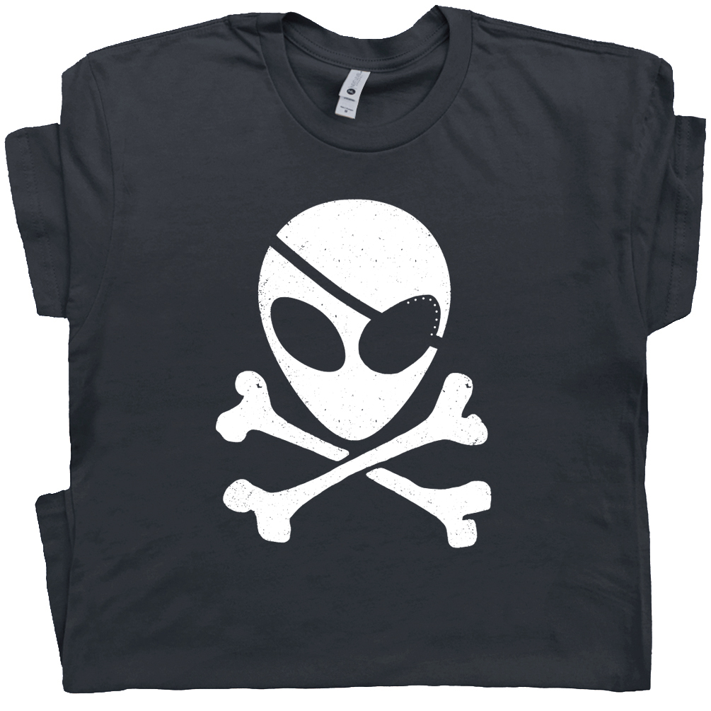 Alien T Shirt | Alien Skull T Shirt | Jolly Roger Pirate Skull and Bones