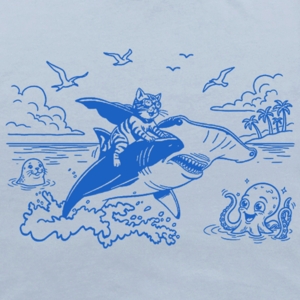 Cat Riding Shark Funny T Shirt