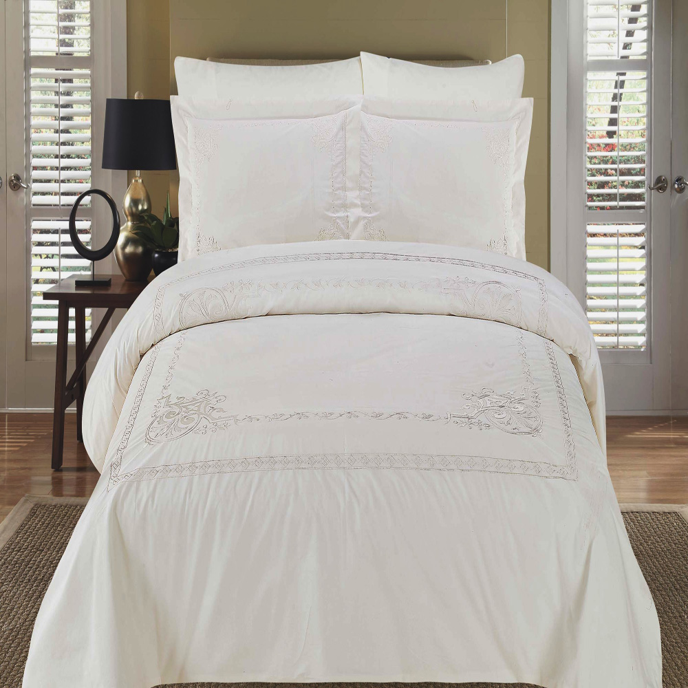 Athena White Embroidered Duvet cover Set