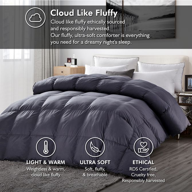 AllSeason Goose Down Comforter Duvet Insert in Classic Gray Luxury Egyptian Linens
