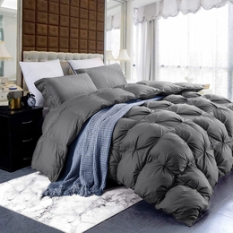  Luxurious All-Season Gray Pinch Pleat Goose Down Comforter Duvet Insert, Premium Pinch Pleat Design, 100% Down-Proof Cotton Cover, 750+ Fill Power, 60 - 80 oz. Fill Weight