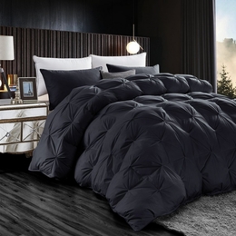 Luxurious All-Season Black Pinch Pleat Oversize Goose Down Comforter Duvet, 750+ Fill Power, 100% Down-Proof Cotton Cover