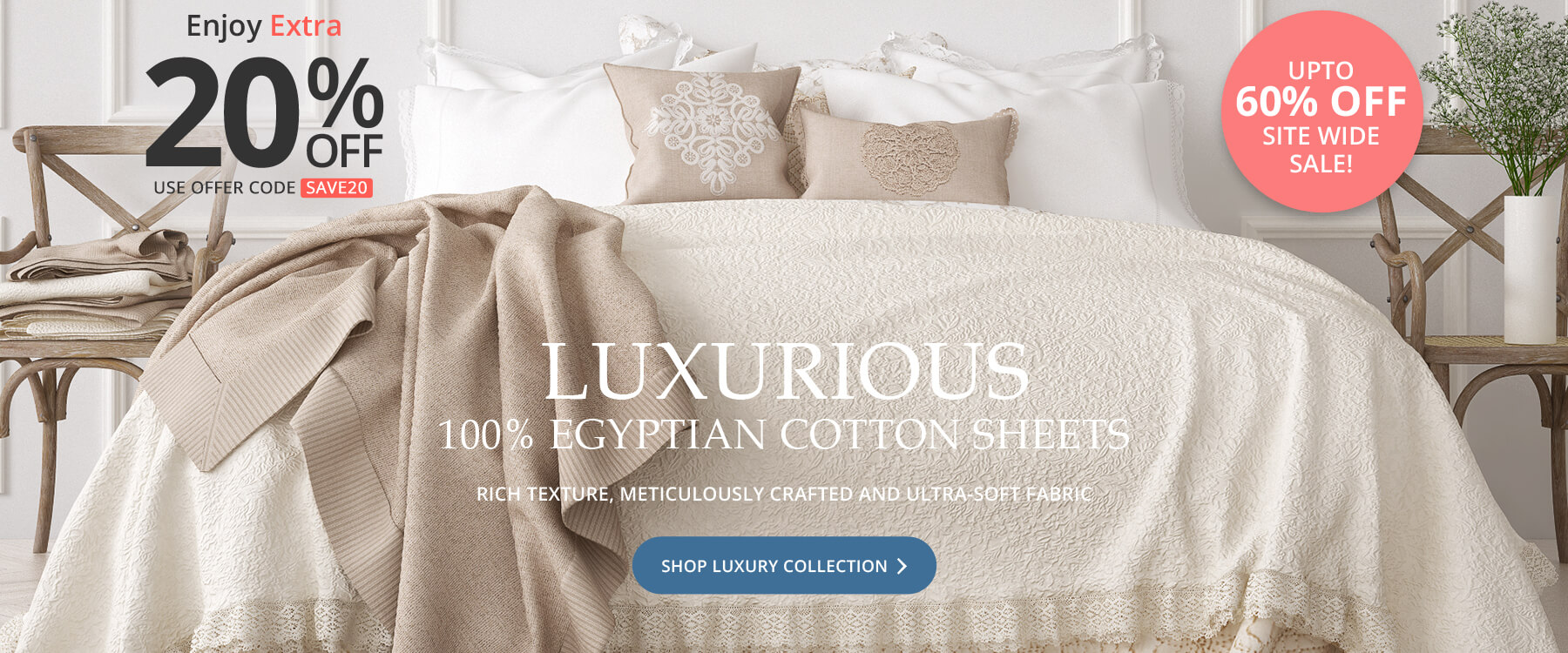 Luxurious - 100% Egyptian Cotton Sheets - Rich Texture, Meticulously Crafted and Ultra-Soft Fabric