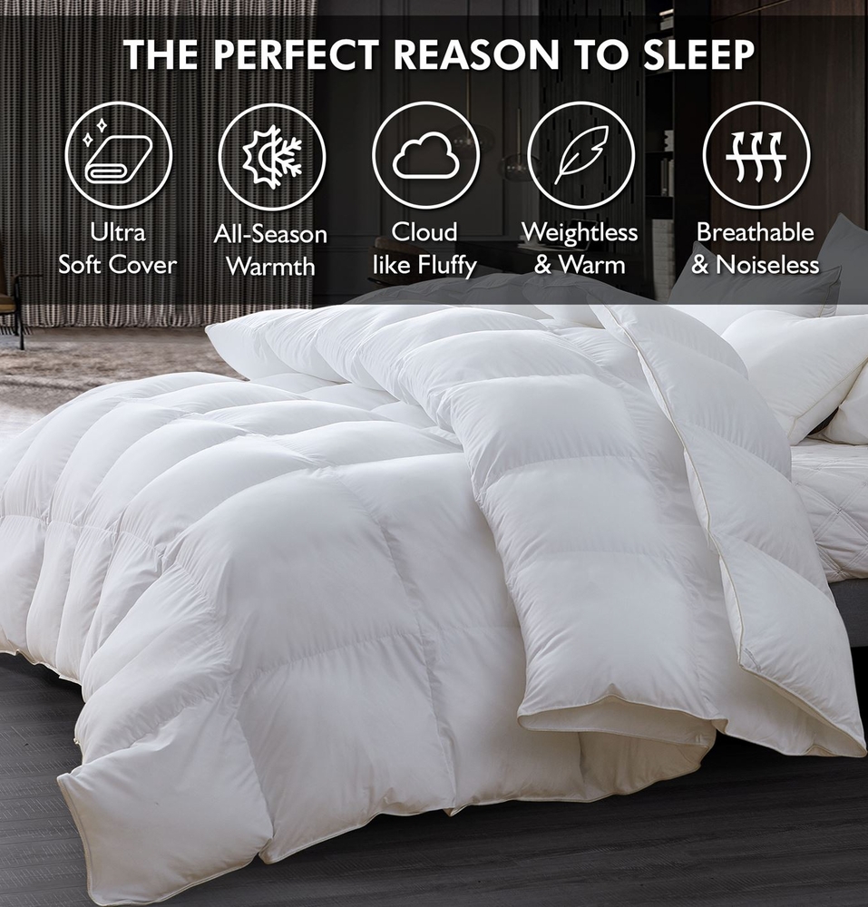 Luxurious Queen Size Goose Down Feather Fiber Comforter Luxury