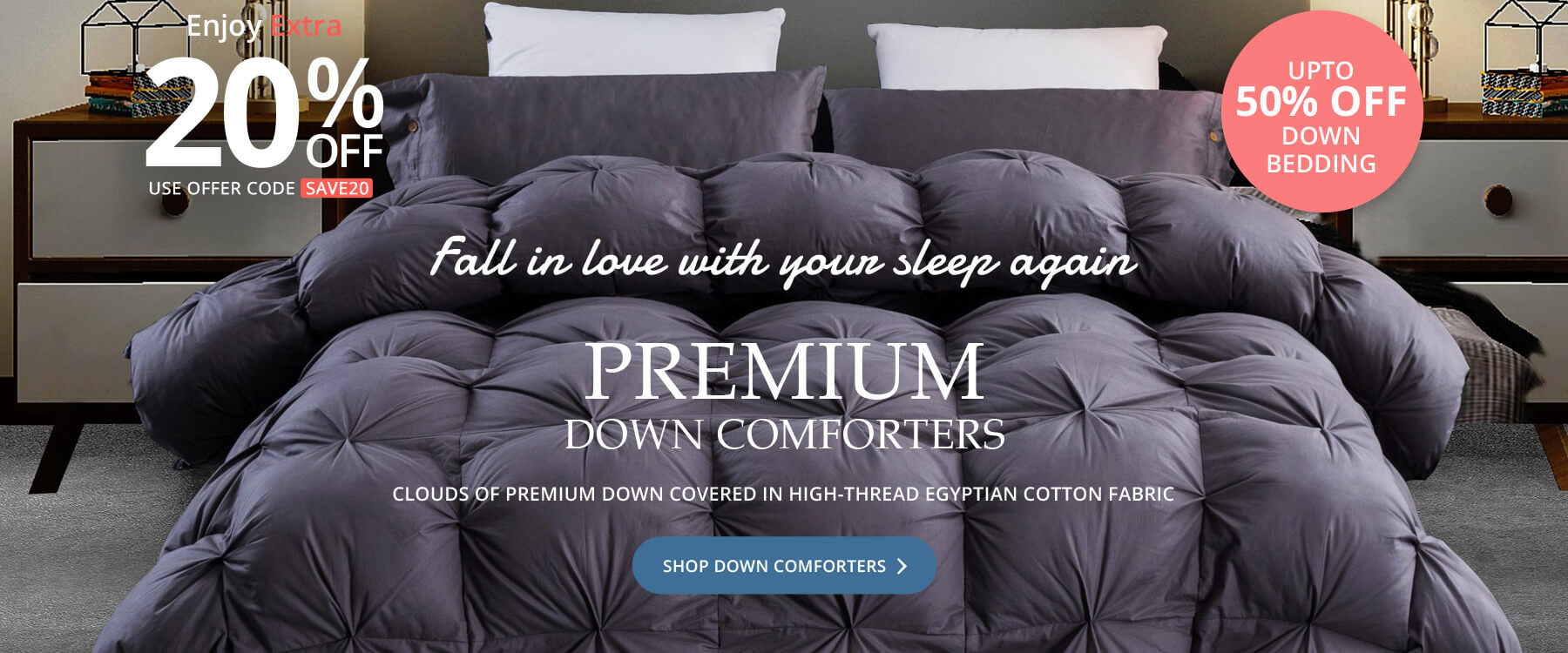 Premium Down Comforters - Clouds of Premium Down Covered In High-Thread Egyptian Cotton Fabric