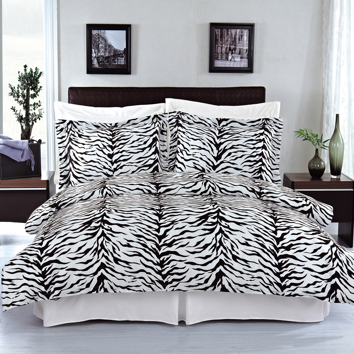 3pc POTTERY BARN ZEBRA MATELASSE FULL QUEEN DUVET COVER & 2