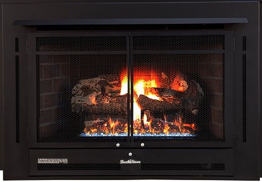 Buck Stove Classic Corner Fireplace Mantel with Model 34 Manhattan Vent  Free Gas Fireplace