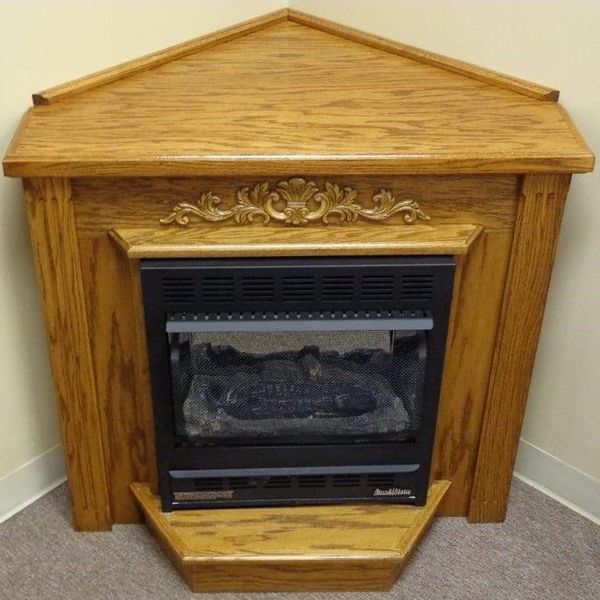 Buck Stove Classic Corner Fireplace Mantel with Model 34 Manhattan Vent Free Gas Fireplace