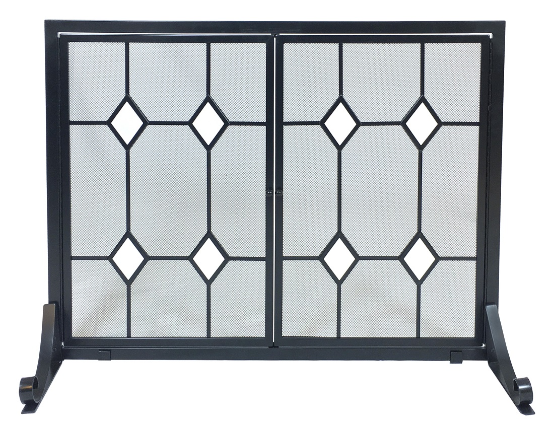 Dagan Glass Diamonds Black Wrought Iron Fireplace Screen with Doors