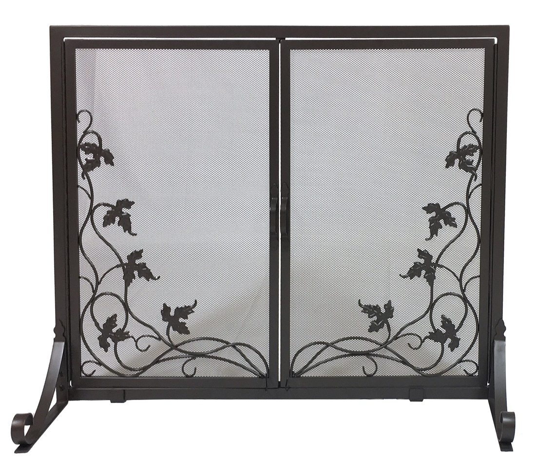 Dagan Leaf and Vine Bronze Wrought Iron Fireplace Screen with Doors