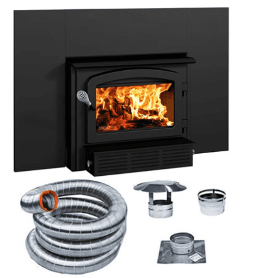 Drolet Escape 1500I Wood Burning Fireplace Insert Kit 25 Feet