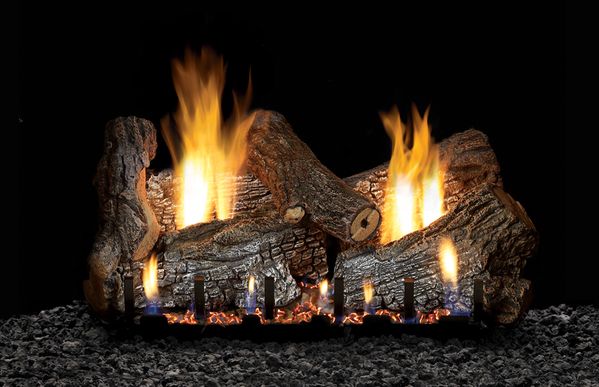Empire 18 Sassafras Refractory Ventless Natural Gas Log Set and  Intermittent Slope Glaze Burner