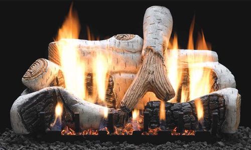 Empire 30 Birch Ceramic Fiber Vented Propane Gas Logs Set and Millivolt  Remote Control Slope Glaze Burner