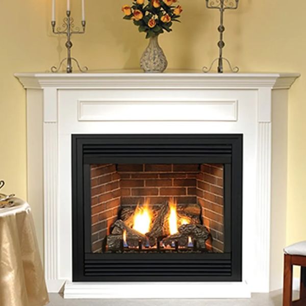 Empire Corner Mantel and Tahoe Deluxe 32 Inch Direct Vent Fireplace -  Millivolt Pilot