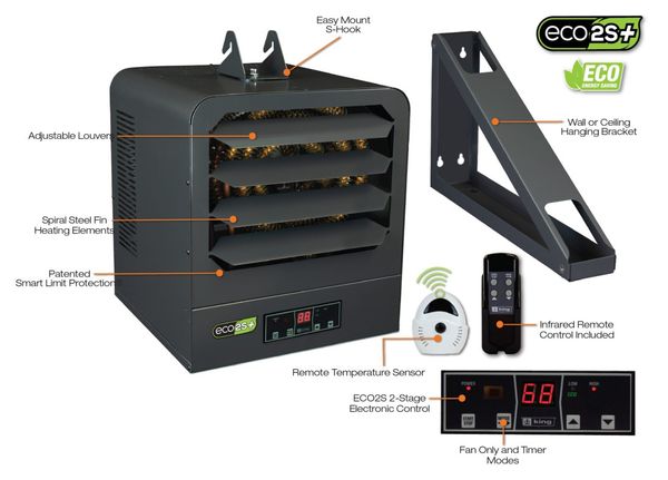 King Electrical ECO2S Plus Two-Stage Electric Heater with Remote Sensor