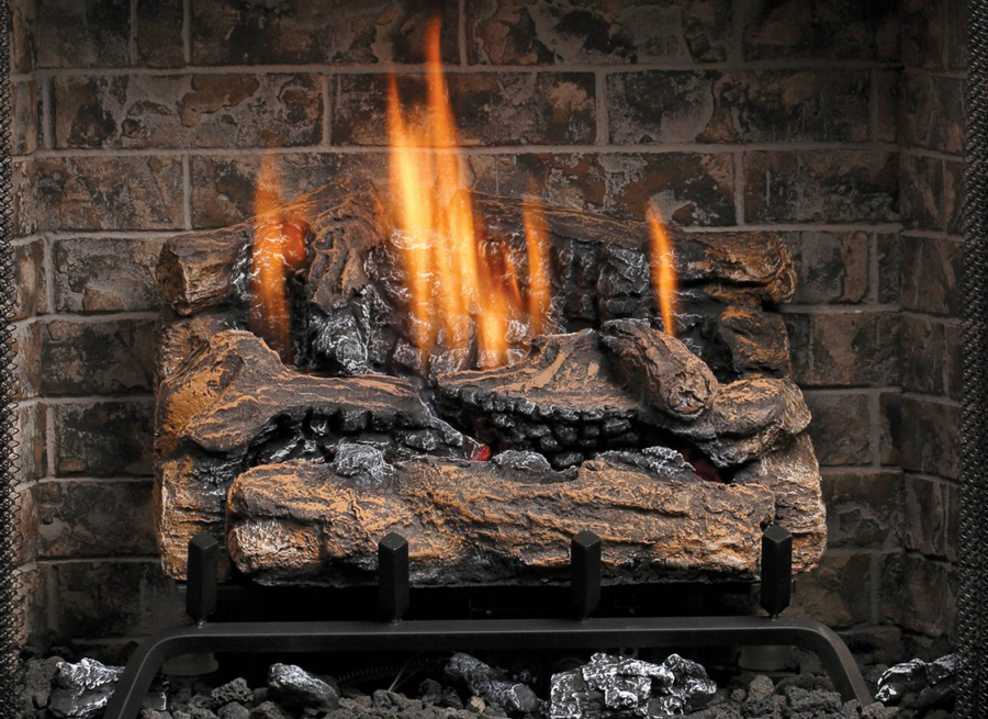Kingsman 18 Vent Free Fiber Split Oak Log Set with Natural Gas Log Burner  - Manual Pilot Kit