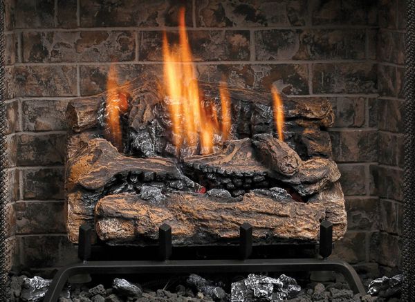 Kingsman 18 Vent Free Fiber Split Oak Log Set with Natural Gas Log Burner  - Manual Pilot