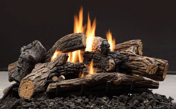 Kingsman Seven Piece Cast Split Oak Log Set and Natural Gas Vent Free  Burner Assembly - For GLMVF40 and MDV31 Series Fireplaces