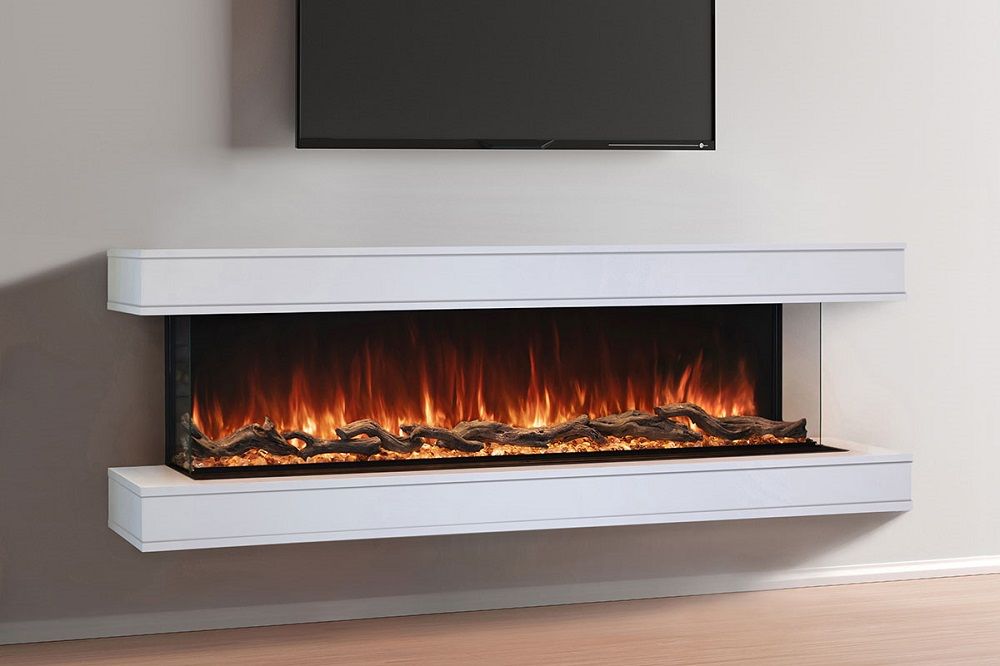 Modern Flames 68 Inch Landscape Pro Bay Front Electric Fireplace with RTF  Wall-Mount Cabinet