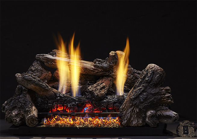 Monessen 18 Inch 8 Piece Burncrete Charisma Log Set and Glow Getter Gas  Burner with Remote Control