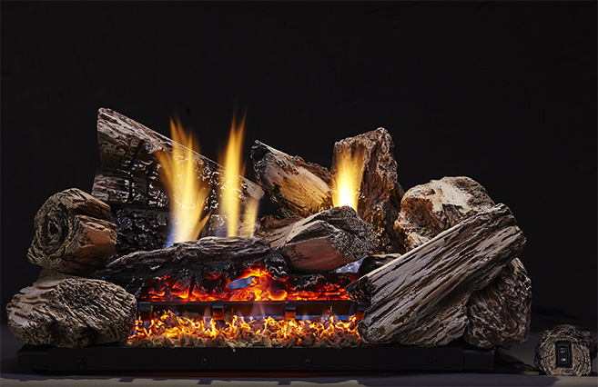 Monessen 18 Inch 8 Piece Burncrete Hybrid Moxie Log Set and Glow Getter Gas  Burner with Remote Control