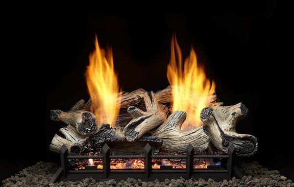 Monessen 18 Inch Beachcomber Burncrete Log Set and Blaze Gas Burner with Remote  Control
